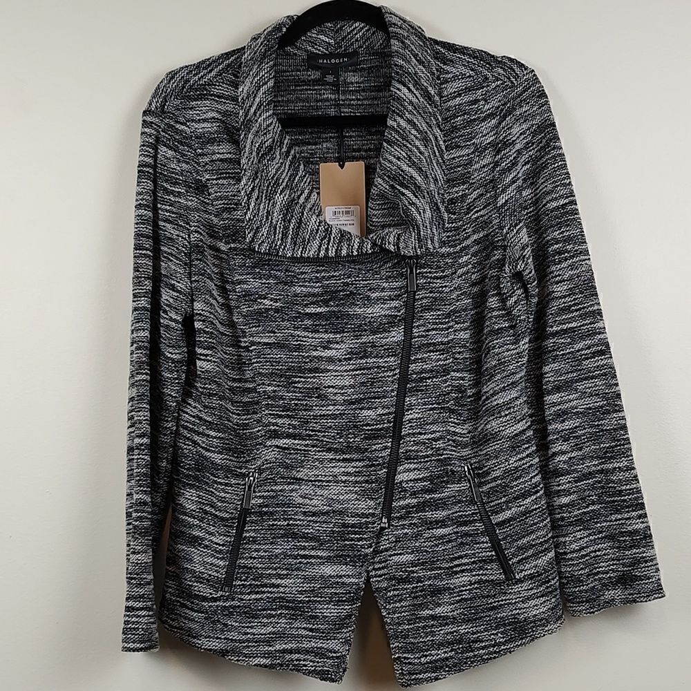 Halogen Knit Asymmetrical Zip Front Moto Jacket - Picture 13 of 13
